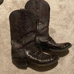 LUCCHESE Handmade Black Cherry Ostrich Western Boots